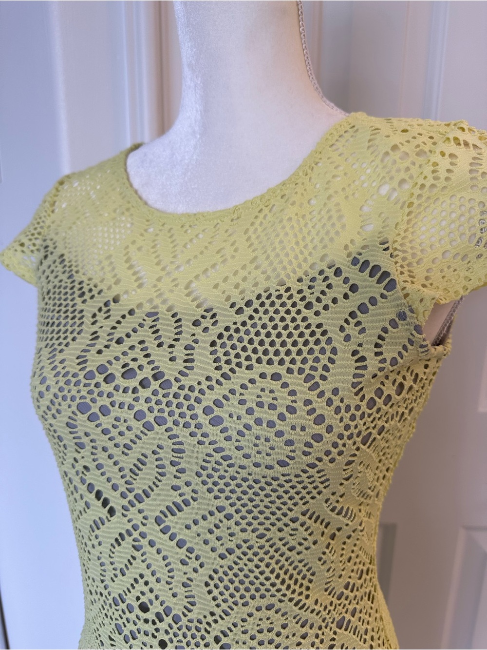 Marc New York Crochet Lace Cap Sleeve Dress - Yellow with Silver underlay